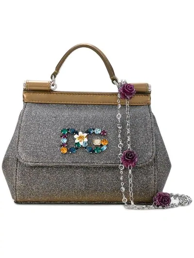 Dolce & Gabbana Mini Leather Sparkling Sicily Bag In Metallic