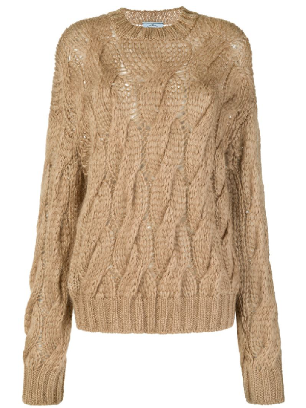 Prada Mohair Blend Knit Cropped Sweater In Brown | ModeSens