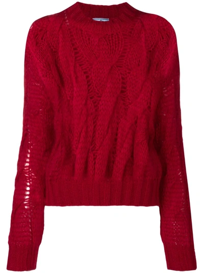 Prada Mohair Blend Knit Cropped Jumper In Rosso