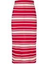 Prada Striped Ribbed-knit Midi Skirt In Red