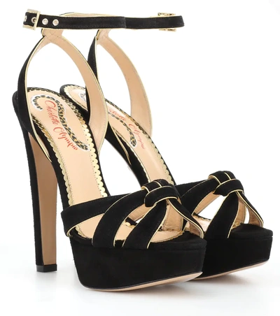 Charlotte Olympia It Girl Plateau Suede Sandals In Black