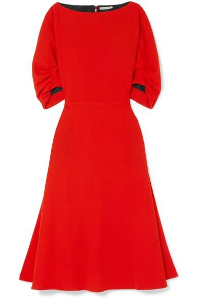 Emilia Wickstead Gathered Wool-crepe Midi Dress In Red