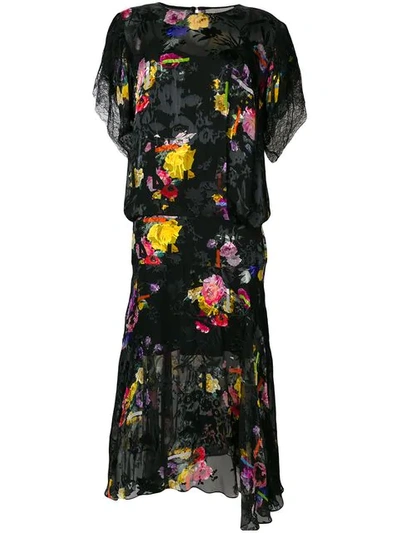 Preen By Thornton Bregazzi Leonora Floral-print Devoré Silk-blend Satin Midi Dress In Black