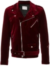 Route Des Garden Slim Fit Velvet Biker Jacket In Bordeaux
