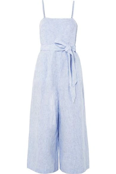 Jcrew Marseille Belted Striped Linen Jumpsuit In Blue