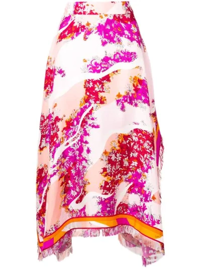 Emilio Pucci Fringed Printed Silk-twill Midi Skirt In Pink