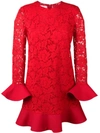 Valentino Ruffled Lace Dress In Red