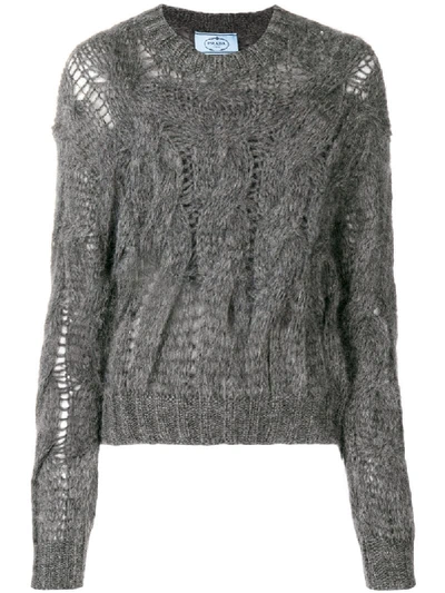 Prada Mohair Blend Knit Cropped Sweater In Grey