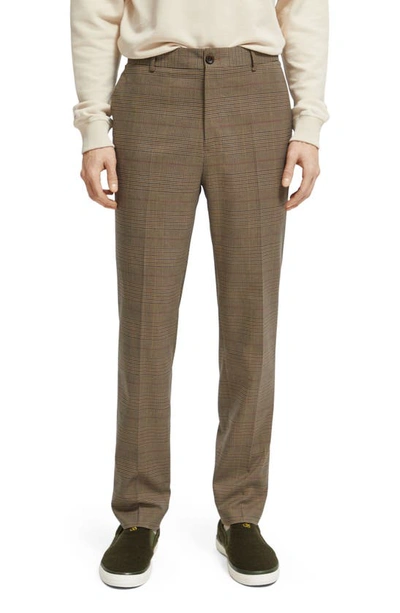 Scotch & Soda Slim Fit Tapered Plaid Stretch Chino Trousers In 6471-taupe Check