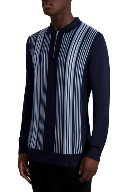 Karl Lagerfeld Stripe Long Sleeve Half Zip Polo In Navy