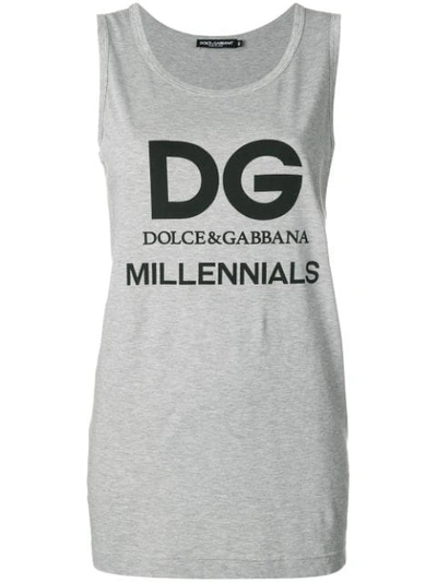 Dolce & Gabbana Logo Printed Cotton Jersey Tank Top In Grey