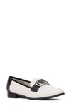 New York And Company Ramira Buckle Loafer In Black/ White