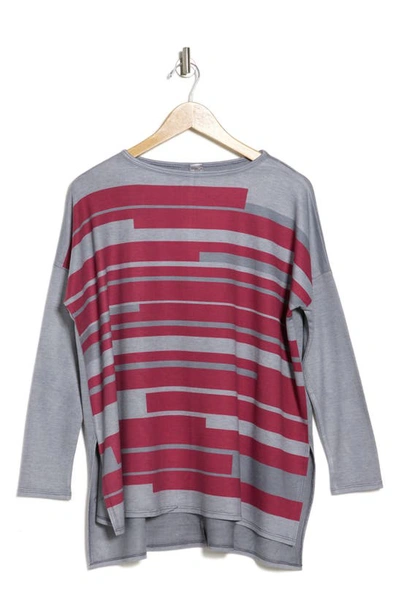 Go Couture Asymmetric Dolman Sweater In Grey/ Beetroot Purple