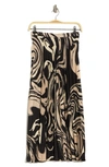 T Tahari Pleated Satin Skirt In Black/ Ivory Marble