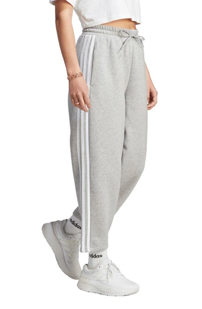 Adidas Originals Open Hem Fleece Pants In Medium Grey Heather/ White