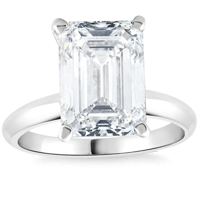 Pompeii3 4.01ct Emerald Cut Certified Diamond Engagement Ring 14k White Gold Lab Grown In Multi
