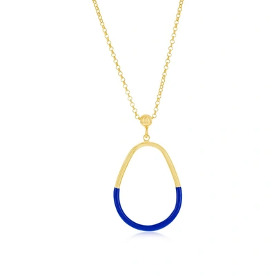 Simona Sterling Silver, Midnight Enamel Pear-shaped Necklace - Gold Plated In Blue