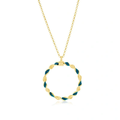 Simona Sterling Silver, Petrolio Enamel Twisted Necklace - Gold Plated In Green