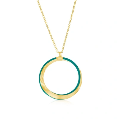 Simona Sterling Silver, Petrolio Enamel Twist Necklace - Gold Plated In Green