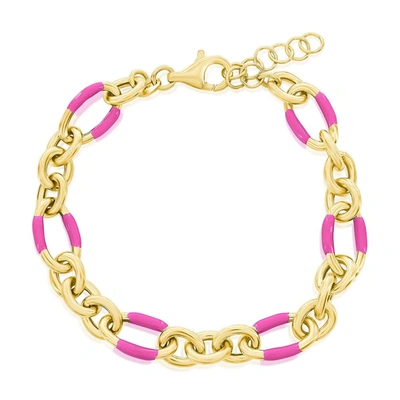 Simona Sterling Silver, Rose Violet Enamel Bracelet - Gold Plated In Pink