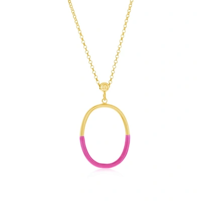 Simona Sterling Silver, Rose Violet Enamel Oval Necklace - Gold Plated In Pink