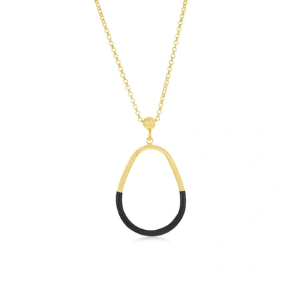 Simona Sterling Silver, Black Enamel Pear-shaped Necklace - Gold Plated