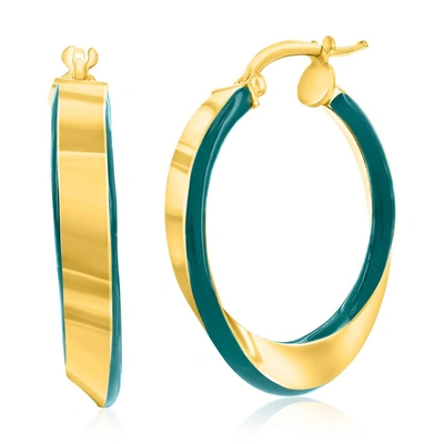 Simona Sterling Silver Petrolio Enamel Twist Hoop Earrings - Gold Plated In Green