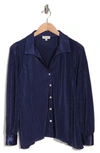 Chenault Satin Rib Knit Button-up Top In Navy