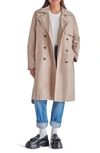 Steve Madden Double Breasted Cotton Blend Trench Coat In Medium Khaki