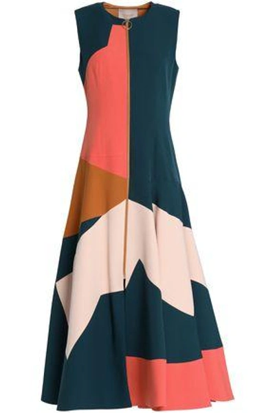 Roksanda Woman Fluted Color-block Crepe Midi Dress Petrol
