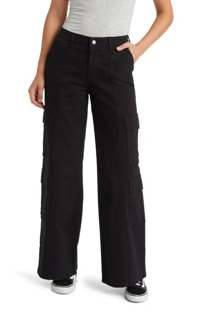 Prosperity Denim High Waist Wide Leg Cargo Jeans In Black