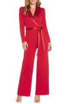 Adrianna Papell Satin Crepe Tuxedo Jumpsuit In Haute Red