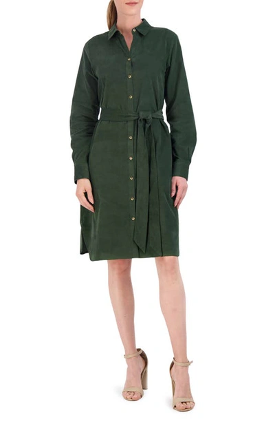 Foxcroft Rocca Long Sleeve Corduroy Shirtdress In Dark Green