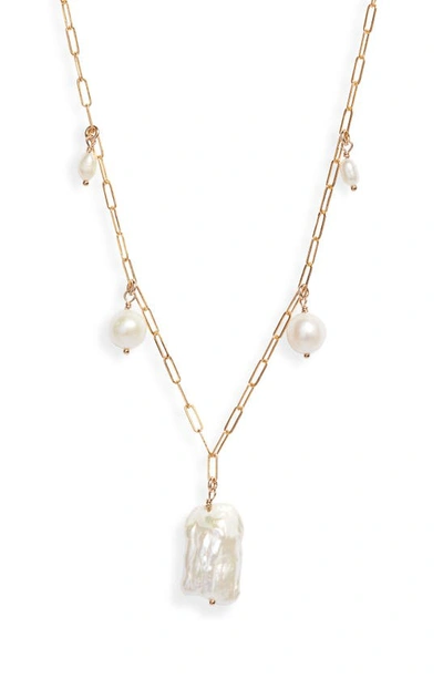 Set & Stones Catalina Freshwater Pearl Paper Clip Necklace In Gold