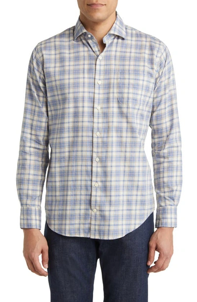 Peter Millar Wallen Summer Soft Plaid Cotton Button-up Shirt In Atlantic Blue