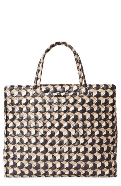 Mz Wallace Large Metro Nylon Box Tote In Tan/ Black Multi