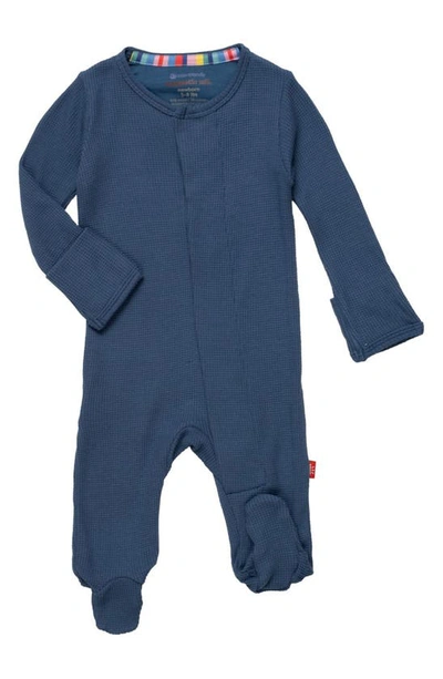 Magnetic Me Babies' Dark Blue Waffle Footie In Neutral