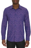 Robert Graham Highland 3 Damask Jacquard Stretch Cotton Button-up Shirt In Purple