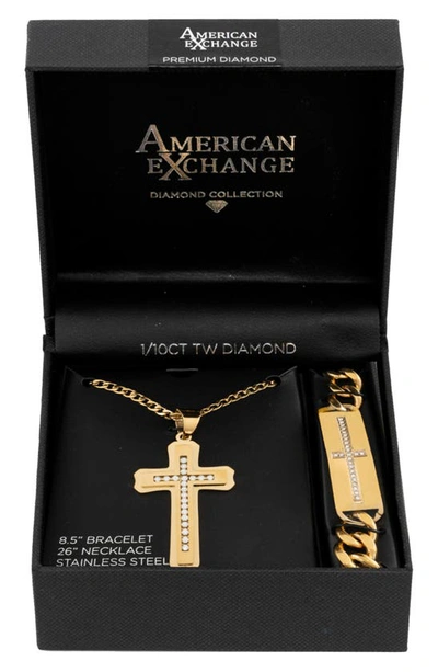 American Exchange Stainless Steel Cross Set In Gold