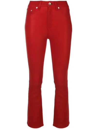 Rag & Bone Hana Cropped Leather Boot-cut Pants In Red