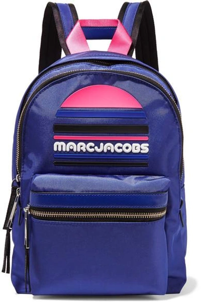 Marc Jacobs Rubber-appliquéd Leather-trimmed Shell Backpack In Blue