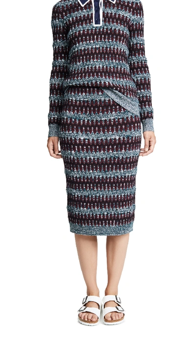 Carven Stripe Merino Wool & Cotton Skirt In Garnet