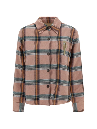 Fortela April Suede-trimmed Checked Flannel Shirt In Pink