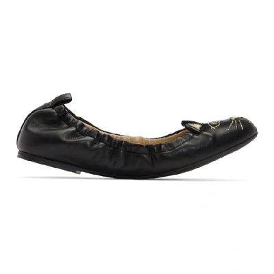Charlotte Olympia Kitty Embroidered Leather Ballet Flats In Black
