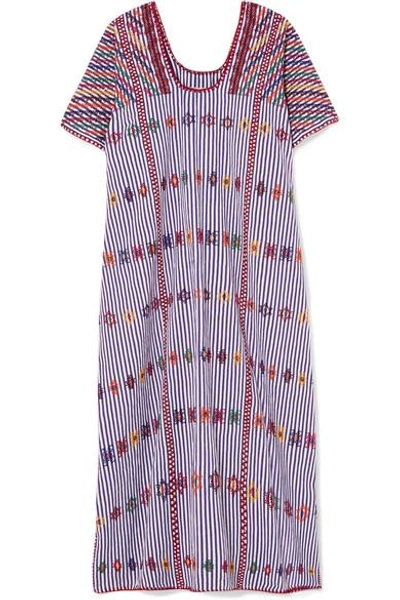 Pippa Holt Embroidered Striped Cotton Kaftan In Purple