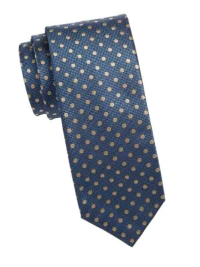 Isaia Silk Polka Dot Tie In Blue