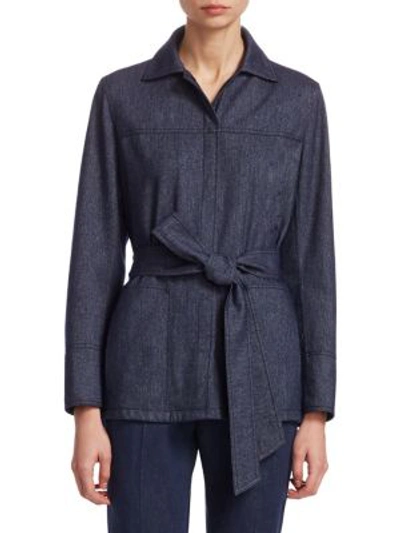 Akris Self-belt Cashmere-cotton Flannel Tunic Blouse In Indigo