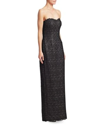 Helen Morley Roma Beaded Lace Column Gown In Black