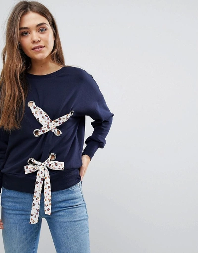 After Market Lace Up Detail Sweatshirt - Navy