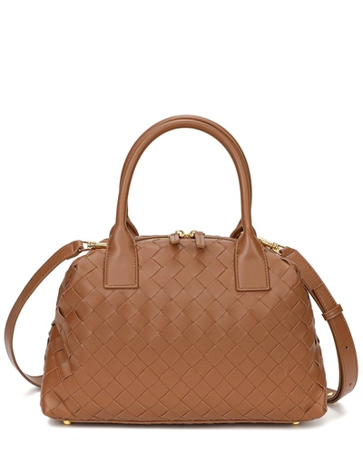 Tiffany & Fred Large Woven Leather Satchel In Brown